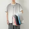 Camiseta de Algodão de Manga Curta Masculina Verão Nova Moda Solta Gola Redonda Mudança de Cor Gradiente Manga Curta Camiseta Masculina Top Versátil