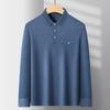 Camiseta de manga larga con solapa de negocios de moda para hombre, camisa POLO informal holgada de mediana edad, color sólido, ropa de primavera y otoño para padre, generación de cabello