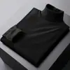 Camiseta Interior de Cuello Alto Rongde Doble Cara Muelle Interno Manga Larga para Hombre Calentador Cepillado Top Cálido Grueso 1688