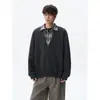 Sudadera con capucha de solapa a cuadros estilo americano de dos piezas falsas para hombre Talla grande Marca de moda Primavera/Otoño Estilo perezoso Camisa POLO de pareja Top