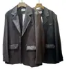 Jaqueta Blazer de Couro PU Moda Clássica Fashionável Retrô com Lapela Nova Primavera e Outono Feminina Casual
