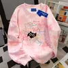 Vibe Marca de Moda Elegante Estilo Americano Coreano Estilo Universitario Lindo Sudadera con Cuello Redondo Tie-Dye para Mujer Otoño e Invierno Popular Top Rosa
