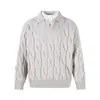 Suéter de Tricô com Gola e Efeito Duas Peças para Homens, Outono Casual High Street Tendência Solto Versátil Pulôver Suéter de Tricô