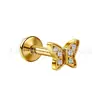 Arete de Aleación de Titanio F136 con Espiral Interna y Stud Labial de Mariposa Pequeña Finamente Incrustado, Stud para Piercing de Hueso de Oreja de Titanio G23