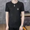 Camiseta de Verano de Gama Alta para Hombre de Manga Corta 2025 Verano Nuevo Cuello Redondo Seda de Hielo Secado Rápido Transpirable Top de Media Manga