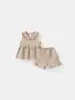 Conjunto de Chaleco para Niñas con Lindo Moño, Top Casual + Shorts con Volantes, Algodón Crepé Puro Lindo y a la Moda