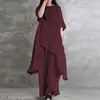 Conjunto de Dos Piezas de Pantalones Largos Casuales para Mujer, Traje Deportivo de Algodón y Lino del Sudeste Asiático, Top Holgado, Tallas Grandes Europeas y Americanas, Verano