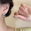 Brincos de Zircônia Flor de Cinco Pétalas para Mulheres, Tarraxas Florais Cinza-Azul de Verão, Design de Nicho, Estilo Minimalista, Brincos de Temperamento Único