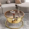 Sala de estar, apartamento pequeño, mesa de centro redonda de vidrio, estilo de lujo ligero, adecuada para hoteles y apartamentos, mesa de té pequeña, color crema, diseño moderno
