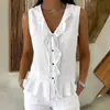 Chal sin mangas de punto con cuello en V, volantes y amarre, estilo nuevo transfronterizo europeo y americano, con dobladillo de volantes, top casual para mujer 2026