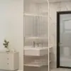 Divisória de Vidro Changhong Estilo Creme Entrada da Sala de Estar Vidro com Padrão de Água Banheiro Tela de Aço Inoxidável de Ferro