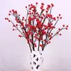 Bayas Rojas Navideñas Tallo Único Fruta Artificial de Espuma Bayas Rojas Brillantes Suministros Navideños Accesorios Materiales para Manualidades Guirnaldas