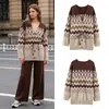 Cardigan de Punto Jacquard para Mujer con Cinturón, Estilo Europeo y Americano, Otoño, Cuello en V, Venta al por Mayor Transfronteriza de Comercio Exterior