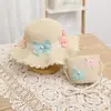 Sombrero de paja de princesa a prueba de sol para niña pequeña de verano, sombrero de pescador a prueba de sol para bebé niña de verano, bolsa para niños padre-hijo