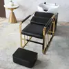 Cama de Lavado de Cabello Moderna para Salón de Belleza Moda Cerámica Lavabo Profundo Simple Semi-Reclinable Cama de Lavado Exclusiva para Salón de Gama Alta