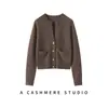 Cárdigan de Cachemira de Lujo Ligero para Mujer, Suéter de Punto con Cuello Redondo en V y Botones Metálicos para Otoño e Invierno, Abrigo Corto