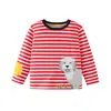 Camiseta casual y a la moda 2026 de manga larga para niños con bordado de animal de dibujos animados, cuello redondo, a rayas, para niños y niñas, camiseta básica de otoño e invierno