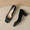 Fábrica de Origen Personalizado Transfronterizo Zapatos Planos de Piel de Cabra Tacón Grueso Punta Cuadrada Boca Baja Tacones Altos 5 cm Se Puede Pisar el Tacón 5525-8