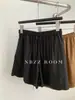Pantalones Cortos Casuales de Algodón 35% con Pliegues y Cordón para Mujer, Delgados, Elásticos, de Cintura Alta, Línea A, Holgados, Pierna Ancha, Verano 2025