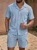 Traje Casual de Algodón y Lino para Hombre Nuevo de Primavera y Otoño Amazon Camisa Holgada de Solapa Pantalones Cortos Traje al por Mayor