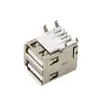 Conector Dual USB de Pie Doblado a 90 Grados, Borde Enrollado, Boca Plana, Negro Arriba y Azul Abajo, Socket Hembra USB2.0+USB3.0 de Doble Capa