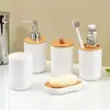 Conjunto de banheiro de alta qualidade, cor sólida, preto e branco, porta-sabonete, porta-escova de dentes, frasco de loção, copo de enxaguante bucal, caixa para cotonetes, exclusivo para exportação