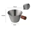Mango de Madera de Haya Taza Medidora para Espresso Italiano Acero Inoxidable con Escala Jarra Pequeña para Leche Taza Receptora de Extracción de Líquido de Café