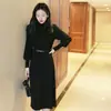 Vestido de Punto Nuevo 2023 para Mujer Otoño e Invierno Cintura Interior Largo Medio Por Encima de la Rodilla Cintura Elegante Falda Base a Juego