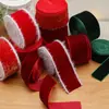 Nuevo Listón Navideño de Terciopelo Rojo con Borde Blanco, Moño Hecho a Mano, Envoltura de Regalos y Suministros de Ambiente