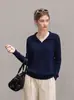 Tricô com gola polo vazada para mulheres, suéter de outono de manga longa com toque de alta qualidade, pode ser usado como camada externa, peça de estilo descontraído