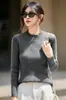 Camiseta de manga larga de algodón puro transfronteriza para mujer, primavera y otoño, versátil de corte ajustado, top simple y elegante para mujer, fabricante mayorista