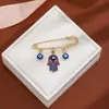 Broche de Borla Ojo del Diablo con Pedrería Creativa Europeo y Americano para Mujer, Pin de Estilo Vintage para Ceñir la Cintura de Suéter Ojo Azul de Alta Gama