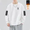 Moletom masculino de outono e inverno, corte solto, forrado com fleece, sem zíper, gola redonda, camiseta de manga longa, tamanho grande, moderno, versátil, confortável
