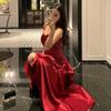 Bata de Mañana Femenina Vestido de Dama de Honor de Novia Vestido para Brindis de Boda Falda Larga Vestido de Cintura con Tirantes Rojo de Alta Gama Verano