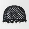 Gorro de Punto Hecho a Mano con Adorno de Perlas Estilo Francés, Sencillo de Color Sólido, Transpirable de Malla, Versátil para Mujer
