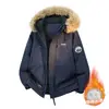 Parka de Trabajo Woodpecker para Hombres y Mujeres 2025 Nueva Invierno Cuello de Piel Engrosada Forro Polar Chaqueta de Plumas Súper Bonita