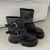 Botas Chelsea Markin pretas estilo britânico retrô com salto grosso para mulheres, nova coleção de outono 2026, botinhas que emagrecem e aumentam a altura