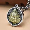 Nuevo Colgante de Plata de Ley S925 Plata de Ley Ojo de la Sabiduría Amarillo Dios de la Riqueza Buda Colgante de Plata Amuleto de Buda Seiko Collar para Hombres y Mujeres
