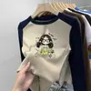 Camiseta de manga larga cálida con bloques de color, cuello redondo, para niños de tamaño mediano a grande, Otoño/Invierno 2026, top básico versátil casual para niñas