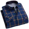 Camisa masculina xadrez quente para outono e inverno, manga longa, forrada com fleece, espessada, casual, de negócios, sem necessidade de passar, tamanho grande para meia-idade e idosos