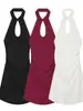 Ropa Femenina Marca Z Estilo Europeo y Americano Aliexpress Venta Caliente Transfronteriza Vestido de Moda con Cuello Halter y Cuello Cheongsam en Blanco, Negro y Borgoña Tejido Elástico