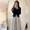 Roupa Estilo Deusa Elegante e Madura de Celebridade da Internet, Top e Saia Pretos Pequenos, Terno de Duas Peças Estilo Ocidental para Mulheres, Primavera e Outono