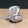 Huitan desejo Amazon novo anel quadrado europeu e americano cravejado com micro diamantes rosa anel elegante de zircônia simulada anel de casamento