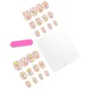 Unhas Artificiais Infantis Vestíveis com Rosa Nude, Pequenos Desenhos Florais, Estrelas, Laços, Estilo Fofo e Doce Cool, Pontas de Unha Curtas, 24 Peças, Tamanho Completo