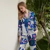 [Leopardo de Nieve Azul] Pijama para Mujer Primavera y Otoño Manga Larga Delgado de Seda de Hielo para Mujer Conjunto de Ropa de Casa de Verano