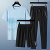 Traje Esportivo Casual de Três Peças Secagem Rápida Seda Gelada Masculino Manga Curta Esportes ao Ar Livre Fitness Calções Roupa de Três Peças