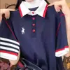 Camiseta de Botones Bordada a Rayas de Manga Corta Talla Plus para Mujer, Nuevo Estilo Primavera/Verano, Corte Holgado, Versátil, Adelgazante, Top de Moda para Mujer