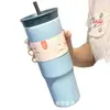 Taza de Café Modelo Nuevo Transfronteriza Termo de Acero Inoxidable 304 Taza de Agua de Gran Capacidad Taza Portátil para Coche y Viajes con Popote