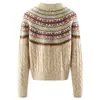 Cárdigan de punto grueso vintage para otoño e invierno, de cachemira, talla grande, cuello redondo, manga larga, de un solo botón, corte holgado, con patrón