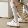 Calcetines de mujer, calcetines finos de verano, estilo coreano, de malla, transpirables, con lazo bordado, estilo ballet, calcetines largos de verano de longitud media.